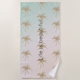 Toalha De Praia Palmeiras Tropicais Douradas de Mint Cream