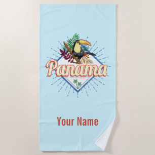 Toalha De Praia Panamá City Toucan Retro Palm Trees Vintage