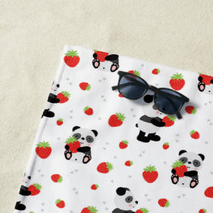 Toalha De Praia Panda fofo com morango
