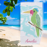 Toalha De Praia Papagaio Engraçado com Praia de Desenho de Sorvete<br><div class="desc">Papagaio Engraçado com Sorvete Drawing Beach Towel. Toalha de praia por um verão quente na praia. É divertido desenhar um papagaio e um sorvete no bico. Adicione seu nome.</div>