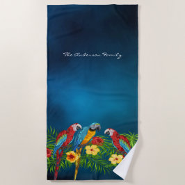 Toalha De Praia Papagaios tropicais azuis nome da família de verão