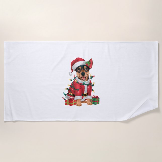 Toalha De Praia Papais noeis de Iluminação Xmas Miniatura Pinscher (Frente)