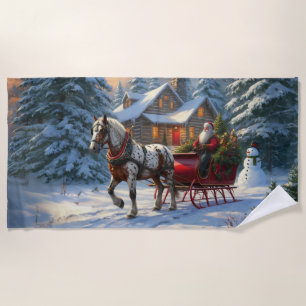 Toalha De Praia Papais noeis de Sleigh de um cavalo natalino