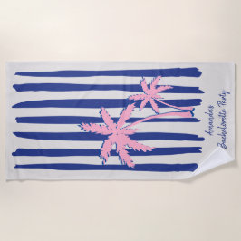 Toalha De Praia Par de palmeiras rosa em listras azuis Festa de De