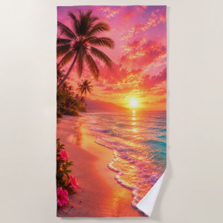 Toalha de Praia Paraíso do Pôr do Sol Rosa