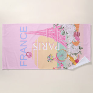 Toalha De Praia Paris, França, Viagem, Arte, Papoila, Pastel, Rosa