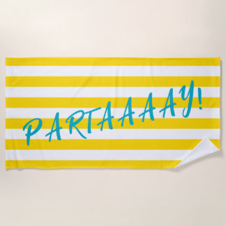 Toalha De Praia PARTAAAAY Cute Yellow White Stripe Pool Party