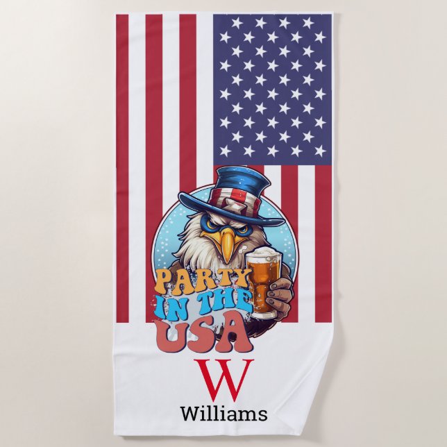 Toalha De Praia Partido SPORT Nos EUA Monograma Beach Towel (Frente)