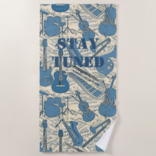 Toalha De Praia Partitura e instrumentos azuis/marfim ID481