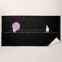 Toalha De Praia Pássaros cor-de-rosa, bonitos, com bolhas, em pret