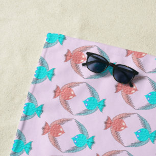 Toalha De Praia Pássaros de Amor, Rosa e Azul