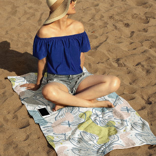 Toalha De Praia Pastel coloração Folhas de palma e formas orgânica