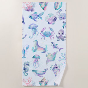 Toalha De Praia Pastel colorido padrão dos animais marinhos
