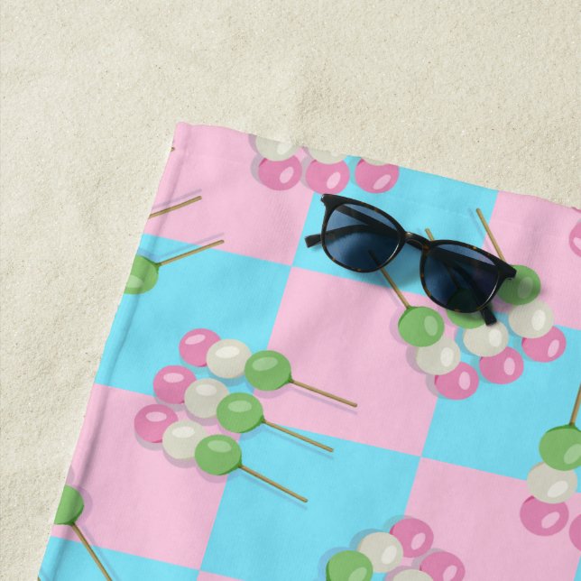 Toalha De Praia Pastel Pink Blue Checkered Dango Beach Towel (In Situ)