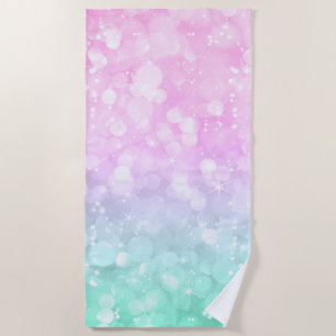 Toalha De Praia Pastel Pink & Green Modern Bokeh Faux Glitter