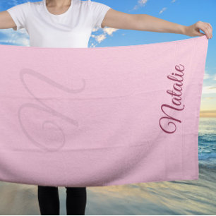 Toalha De Praia Pastel pink solid color monogrammed
