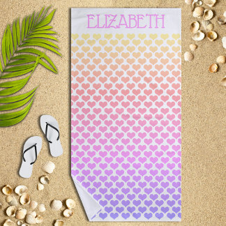Toalha De Praia Pastel Rainbow Hearts Beach Towel