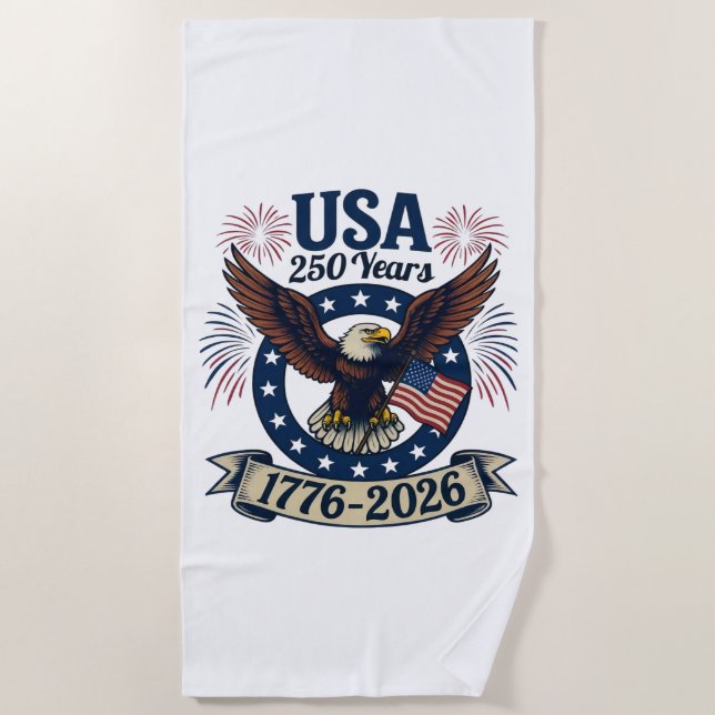 Toalha De Praia Patriotic American Eagle 250 Years 1776-2026 (Frente)