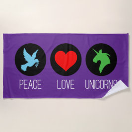 Toalha De Praia Paz amor e unicórnios