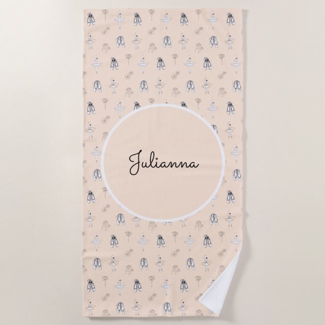 Toalha De Praia Peach Ballerina e Flores (Frente)