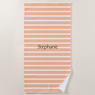 Toalha De Praia Peach Fuzz Monograma Nome Personalizado Stripes 20