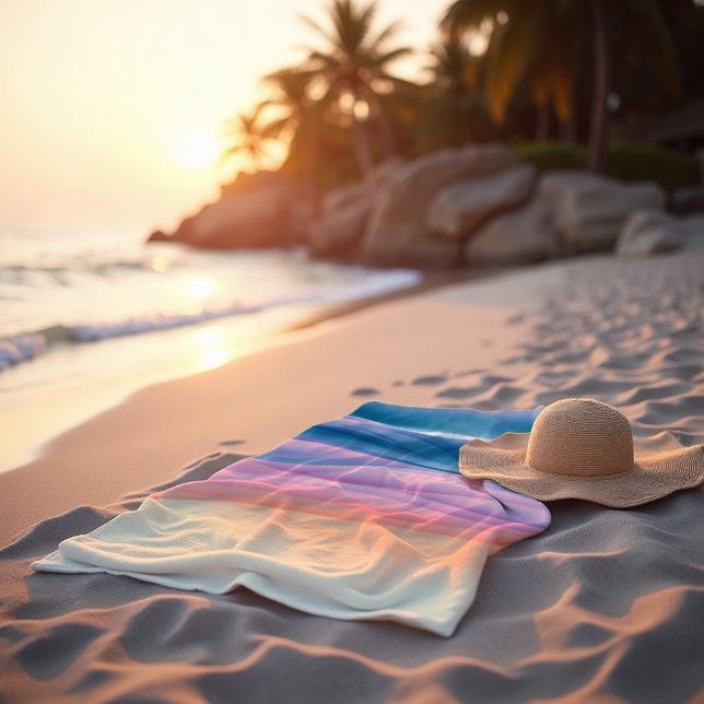 Toalha De Praia Peach Swell Fluid Abstrato Costeira (Peach Swell Towel. Sunset surf glow & deep teal waves for luxurious evening lounging.)