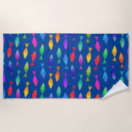 Toalha De Praia Peixe-arco-íris no oceano com um padrão colorido b