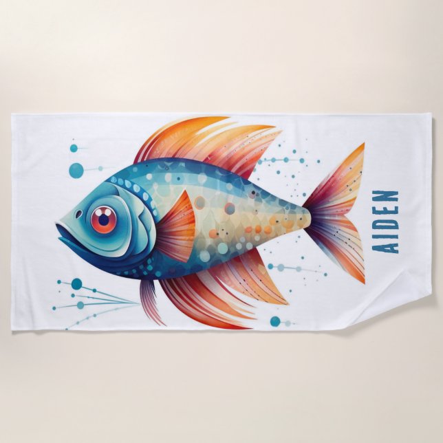 TOALHA DE PRAIA PEIXE COORDENADO, PESCADO BRANCO PERSONALIZADO (Frente)