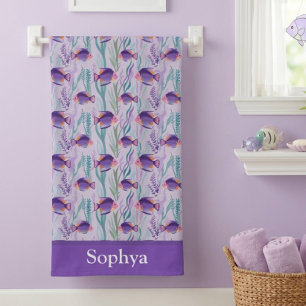 Toalha De Praia Peixe Tropical Roxo Personalizado