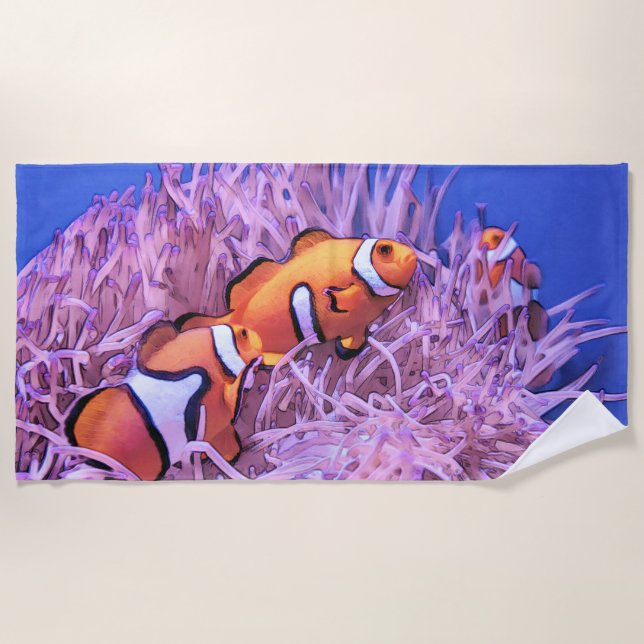 Toalha De Praia Peixes De Palhaço Com Anemia Marítima Num Oceano A (Frente)