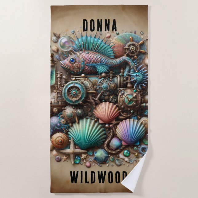 TOALHA DE PRAIA PEIXES E PRATELEIRAS DE PESCADO, PERSONALIZADOS (Frente)