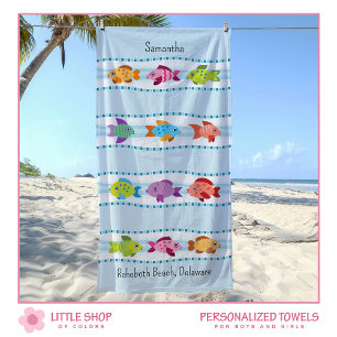 Toalha De Praia Peixes Tropicais Ondas do Oceano Personalizáveis