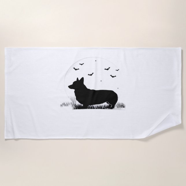 Toalha De Praia Pembroke Welsh Corgi - Halloween Moon Silhouet (Frente)
