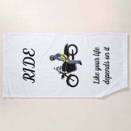 Toalha De Praia Penas Azuis e Amarelas numa Corrida de Motocicleta