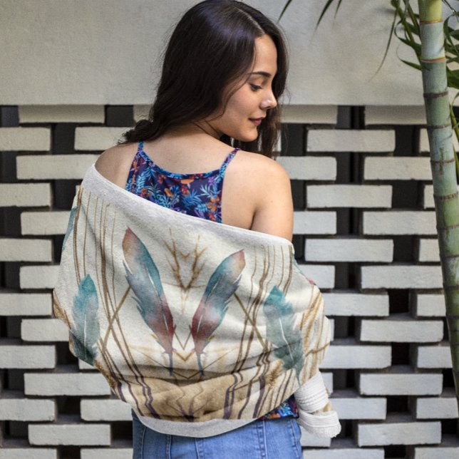 Toalha De Praia Penas com aquarela de erva seca (Criador carregado)