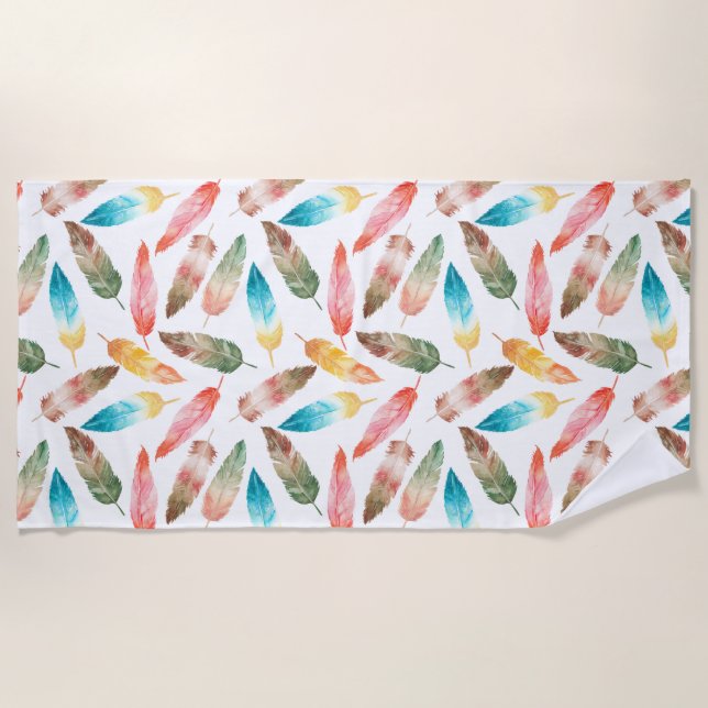 Toalha De Praia Penas de cores (Frente)