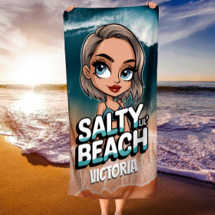 Toalha De Praia Pequena Praia Salgada Personalizada Chibi Oceano A