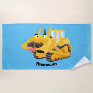 Toalha De Praia Personagem de desenho animado de bulldozer amarelo