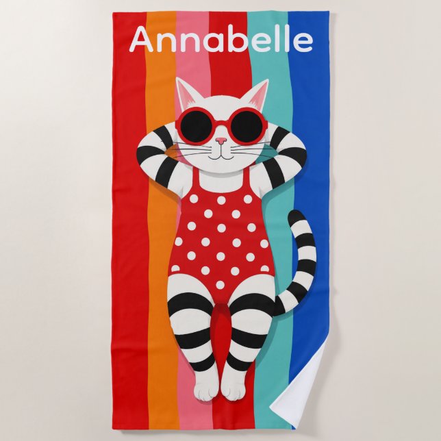 Toalha de Praia Personalizada Beach Kitty Listras (Frente)