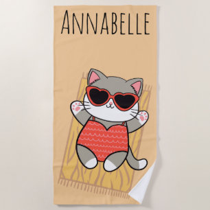 Toalha de Praia Personalizada Beach Kitty Vermelha