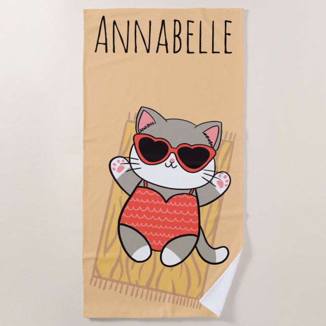 Toalha de Praia Personalizada Beach Kitty Vermelha (Frente)