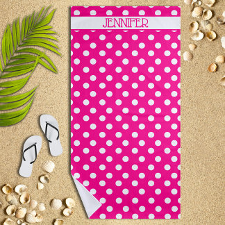 Toalha de praia personalizada com Bolinhas rosa qu