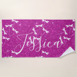 Toalha de praia personalizada com brilho e libélul