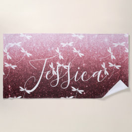 Toalha de praia personalizada com brilho e libélul