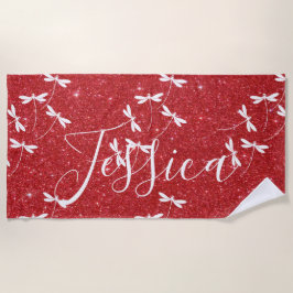 Toalha de praia personalizada com brilho e libélul