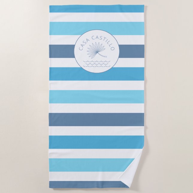 Toalha de Praia Personalizada com Faixa Azul Casa  (Frente)