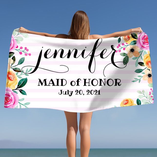 Toalha de Praia Personalizada Dama de Honra Ensaia (Maid of Honor Bachelorette Personalized Beach Tow Beach Towel)