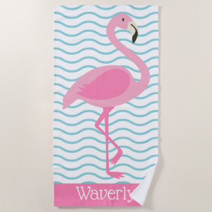 Toalha de praia personalizada de Flamingo rosa