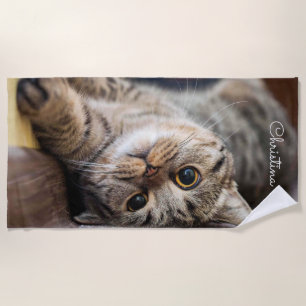 Toalha de praia personalizada de gato bonito