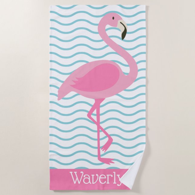 Toalha de praia personalizada Flamingo rosa (Frente)